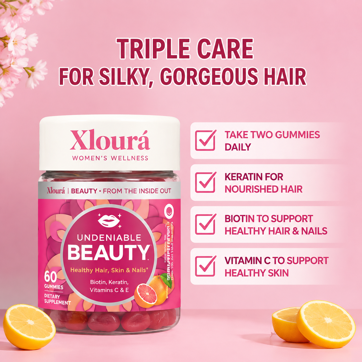 Xloura Hair & Nails Gummies | Biotin Beauty Supplement